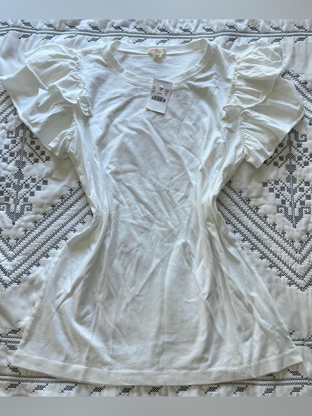 NWT Crewcuts J.Crew Girls Size 16 White Ruffle Flutter Sleeve Tee Shirt Top XL